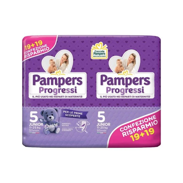 Pampers Progressi Junior Pannolino 5 11-25Kg Pacco Doppio 38 Pezzi