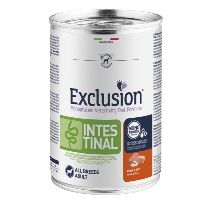 Exclusion Monoprotein Veterinary Diet Formula Intestinal Pork and Rice Alimento Completo per Cani 400 g