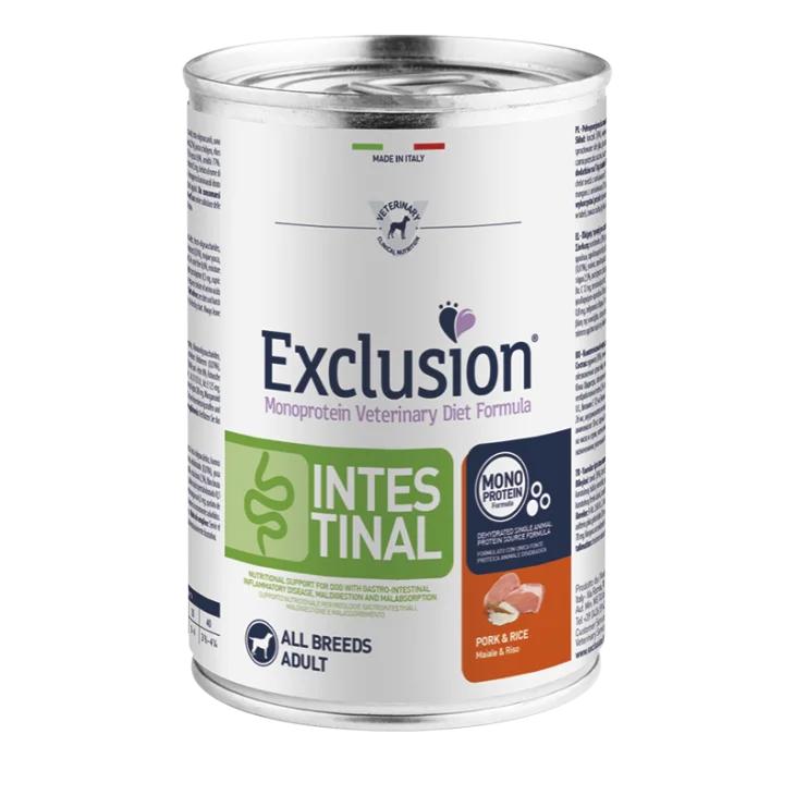 Exclusion Monoprotein Veterinary Diet Formula Intestinal Pork and Rice Alimento Completo per Cani 400 g