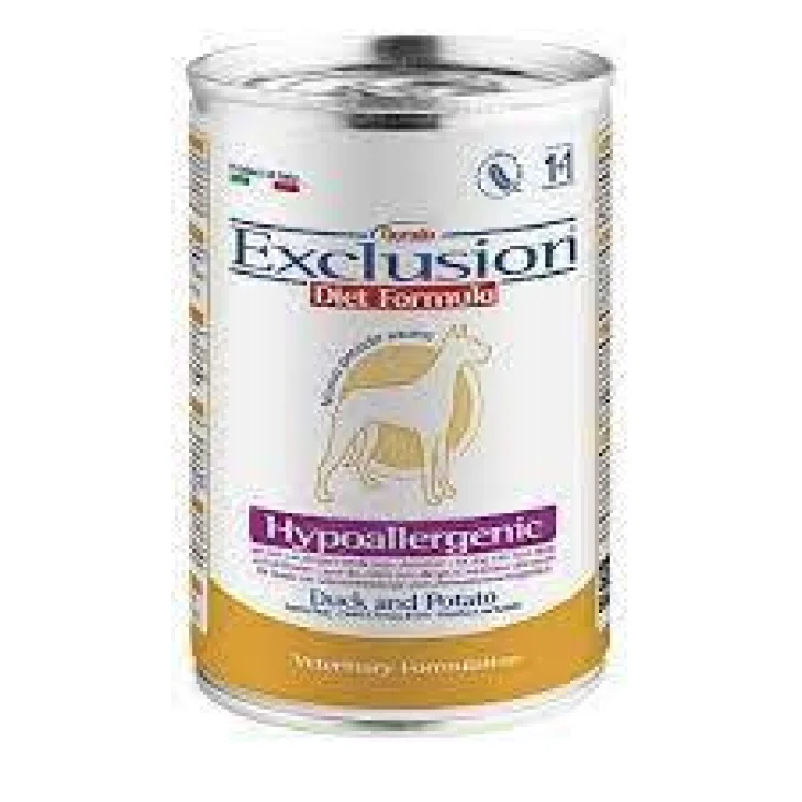 Exclusion Veterinary Diet Formula Hypoallergenic Anatra e Patate Alimento per cani 400 g