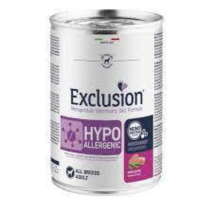 Exclusion Veterinary Diet Formula Hypoallergenic Maiale/Piselli Alimento per cani 400 g