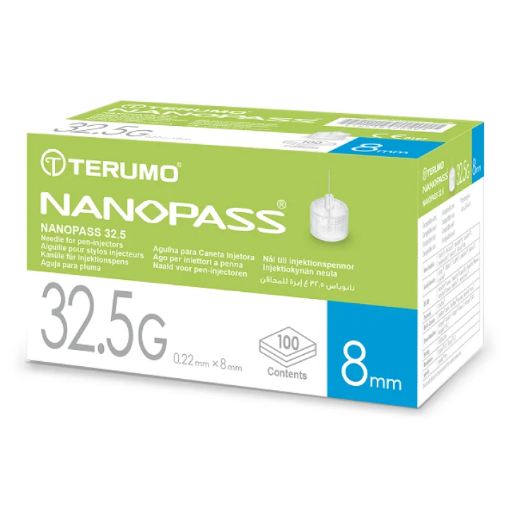 Ago Per Penna Da Insulina Nanopass 32,5 Gauge Lunghezza 8 Mm 100 Pezzi