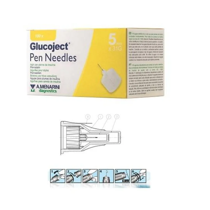Glucojet Ago per Penna da Insulina Gauge 31 Lunghezza 5 mm 100 Pezzi