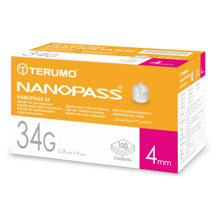 Ago Per Penna Da Insulina Nanopass Gauge 34 Lunghezza 4 Mm 100 Pezzi