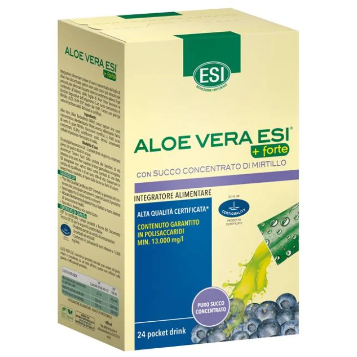 Esi Aloe Vera Succo + Forte Mirtillo Succo di Aloe Vera con Estratto Mirtillo 24 Pocket Drink