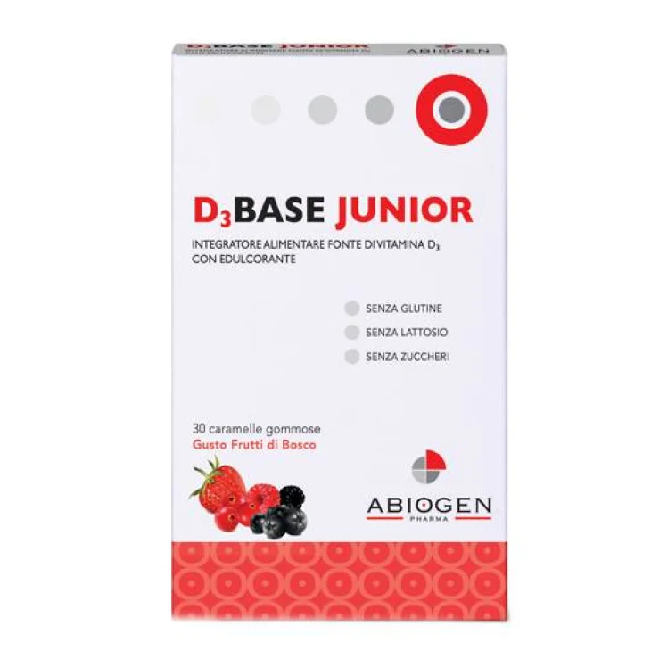 D3 Base Junior Integratore di Vitamina D3 per bambini 30 Caramelle Gommose Frutti di Bosco
