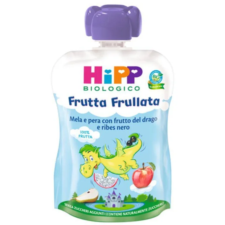 Hipp Bio Frutta Frullata Mela Pera Frutto del Drago e Ribes Nero 90 g