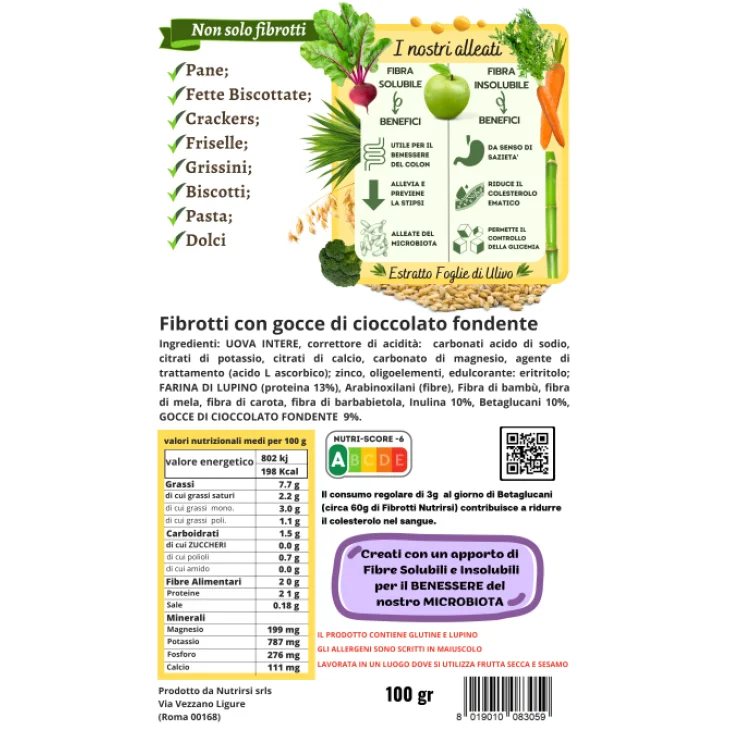 NutrirSi Fibrotti Gocce di Cioccolato Biscotti a basso carico glicemico 100 g