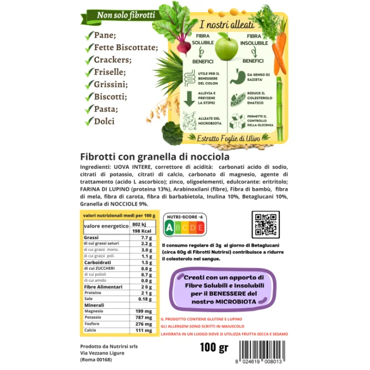 NutrirSi Fibrotti Granella di Nocciola Biscotti a basso carico glicemico 100 g