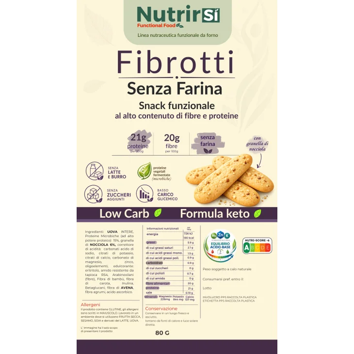 NutrirSi Fibrotti Granella di Nocciola Biscotti a basso carico glicemico 100 g