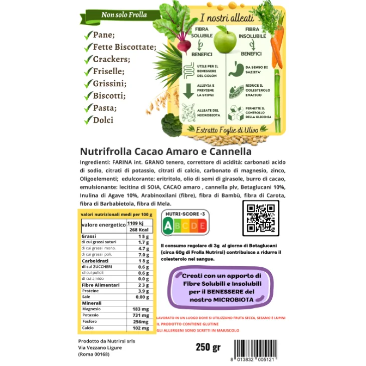 NutrirSi Nutrifrolla Cacao e Cannella Biscotti a basso carico glicemico 250 g