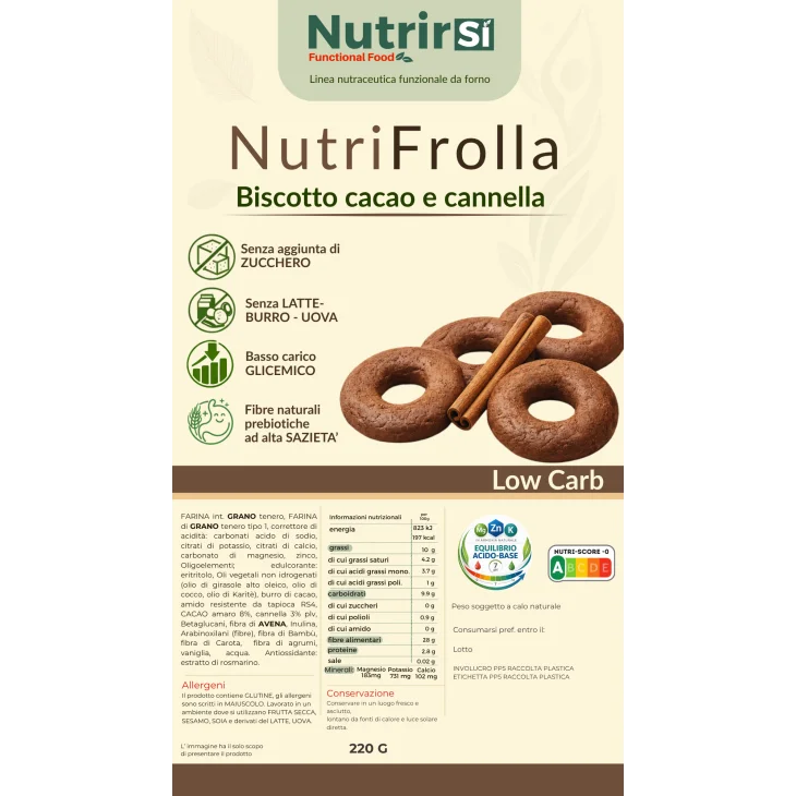 NutrirSi Nutrifrolla Cacao e Cannella Biscotti a basso carico glicemico 250 g