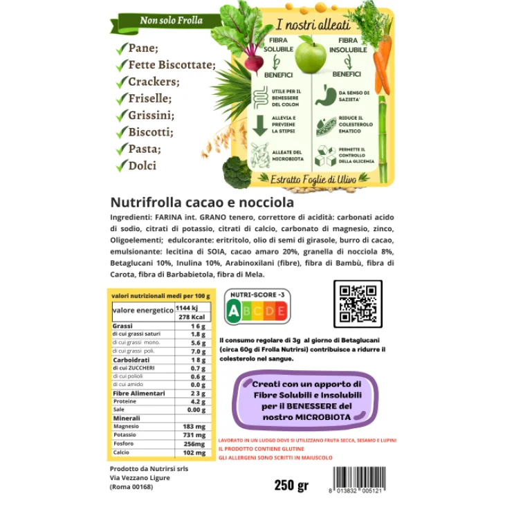 NutrirSi Nutrifrolla Cacao e Nocciola Biscotti a basso carico glicemico 250 g