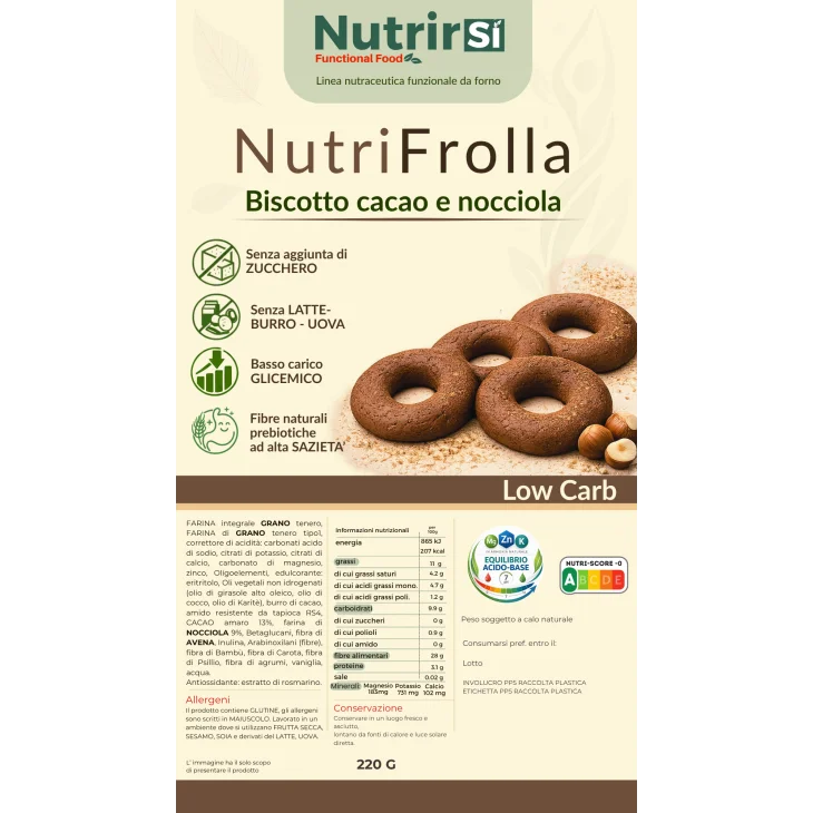 NutrirSi Nutrifrolla Cacao e Nocciola Biscotti a basso carico glicemico 250 g