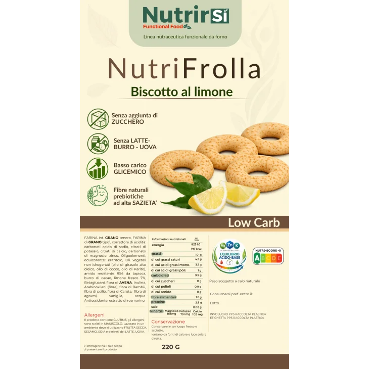 NutrirSi Nutrifrolla Limone Biscotti a Basso Carico Glicemico 250 g
