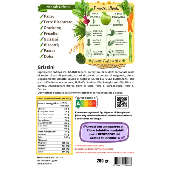 NutrirSi Nutrigrissì Grissini naturali a basso carico glicemico 200 g