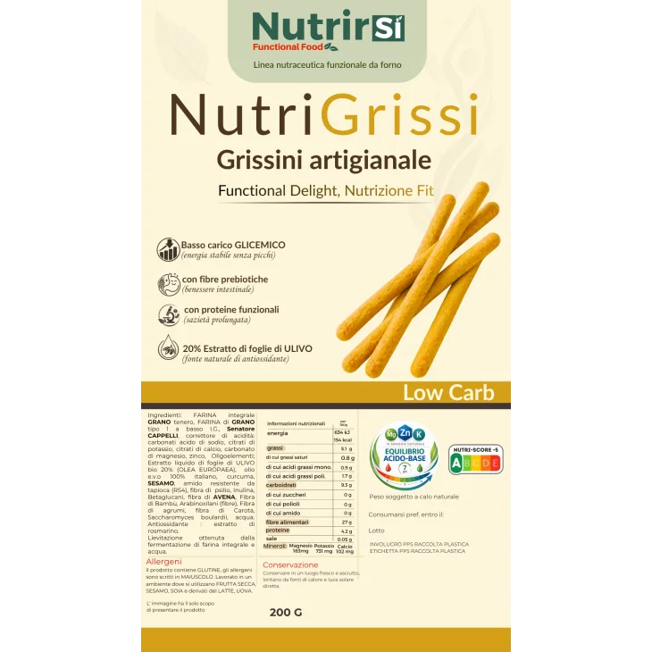 NutrirSi Nutrigriss&igrave; Grissini naturali a basso carico glicemico 200 g