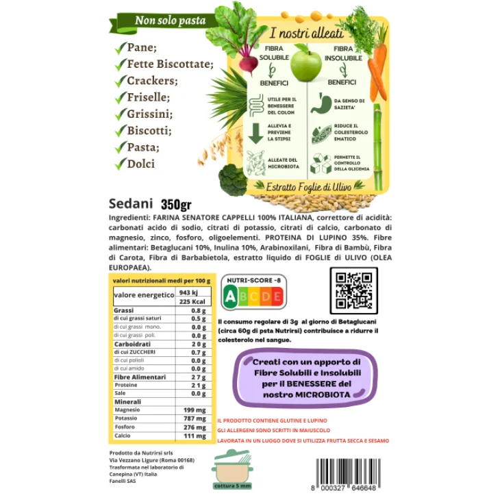 NutrirSi NutriPrime Sedani Pasta a basso carico glicemico 350 gr