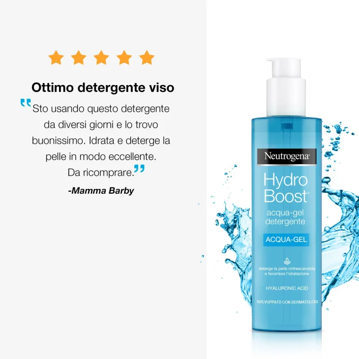 Neutrogena Acqua-Gel Detergente Hydro Boost Rimuove Trucco Sebo e Impurità Non Comedogenico Pelli Sensibili 200ml