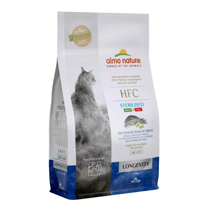 HUMAN FOOD CHAIN CAT DRY LONGEVITY STERILIZZATO SPIGOLA E ORATA 1,2 KG