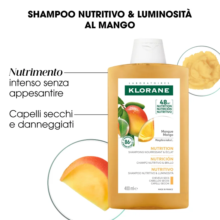 Klorane Shampoo Nutritivo al Burro di Mango Capelli Secchi 400 ml