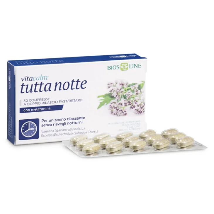 Bios Line Vitacalm Tutta Notte con melatonina Integratore per Sonno 30 Compresse
