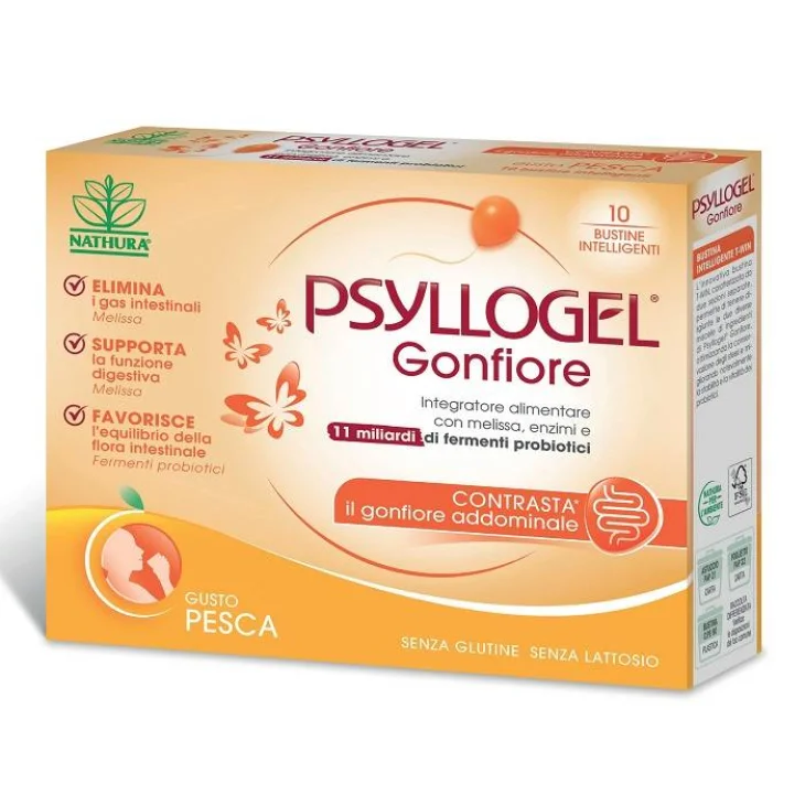 Nathura Psyllogel Gonfiore Integratore per il Benessere Intestinale Gusto Pesca 10 Bustine