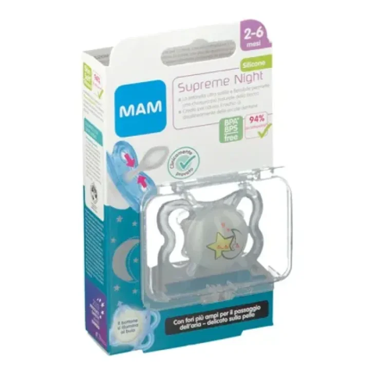 Mam Supreme Night Succhietto in Silicone per Bambini da 2 a 6 mesi Neutro 1 succhietto
