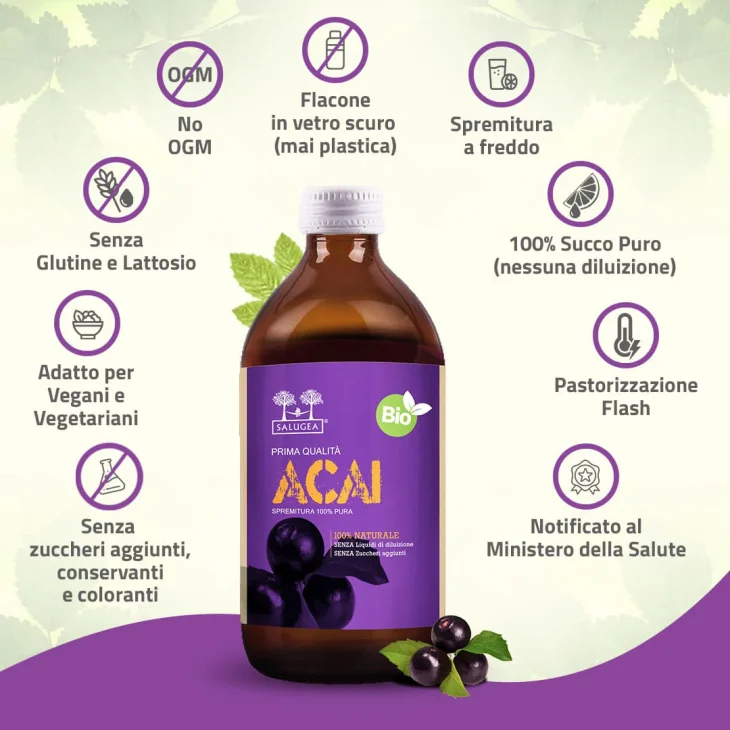 Salugea Succo Acai Bio per Cuore e Circolazione 500 ml