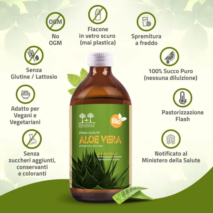 Salugea Succo Aloe Vera Bio Integratore per il benessere intestinale 500 ml