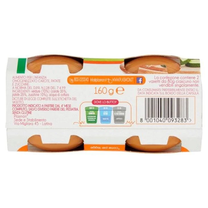 Plasmon Carote Patate Zucchine Omogeneizzato 4 X 80 g