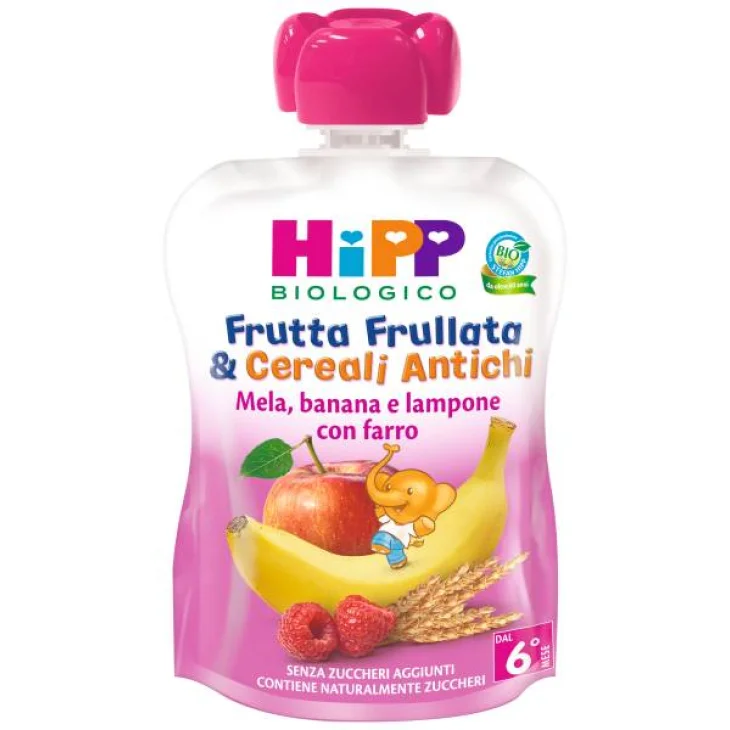 Hipp Frutta Frullata&Cereali Antichi Mela Banana Lampone Farro 90 g