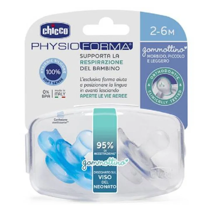 Chicco Succhietto Gommottino Azzurro Silicone 2-6 Mesi 2 pezzi