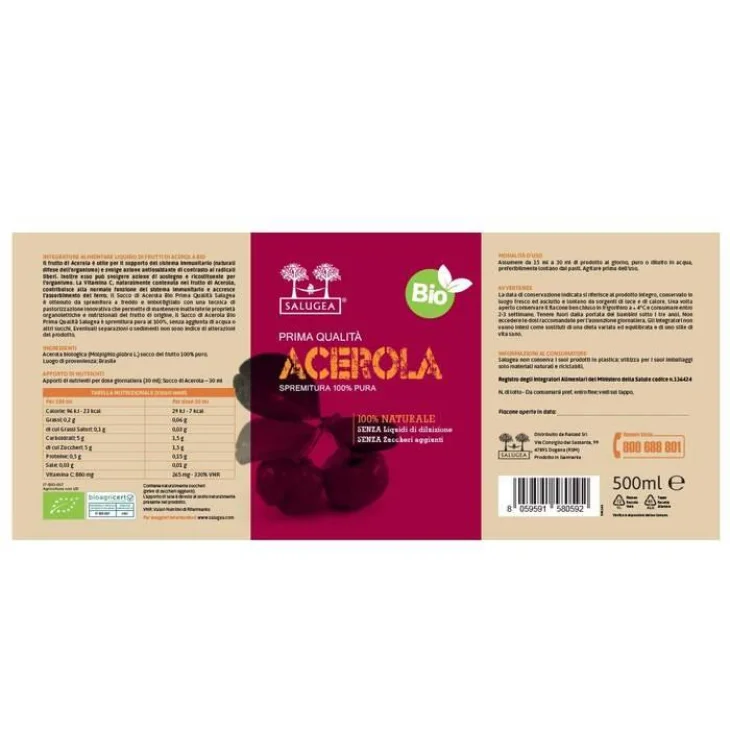 Salugea Succo Acerola Bio Vitamina C 500 ml