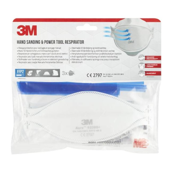 3M Aura 9320 Respiratore FFP2 con Elastico alla Nuca 3 Pezzi