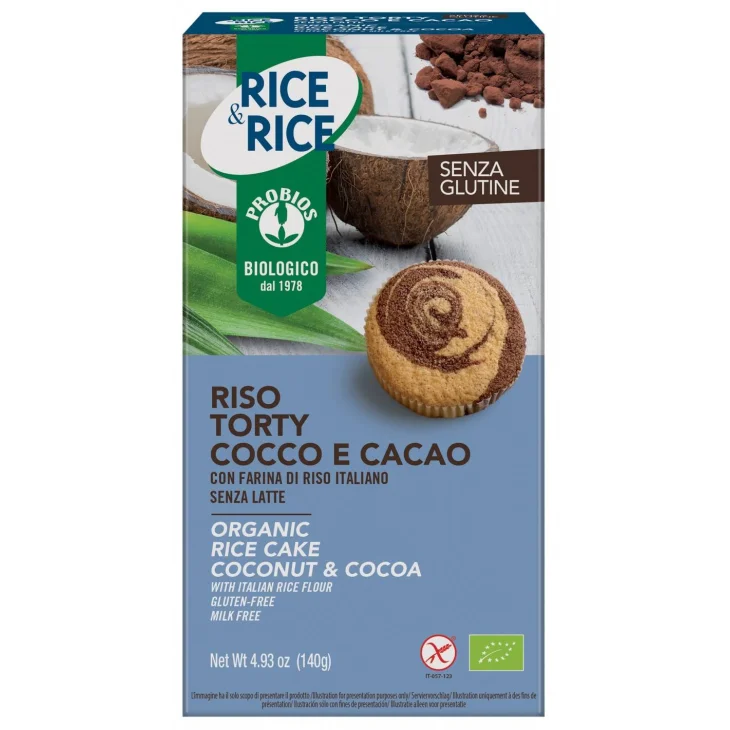 Probios Rice & Rice Riso Torty Cocco Cacao Senza Glutine 35 g x 4