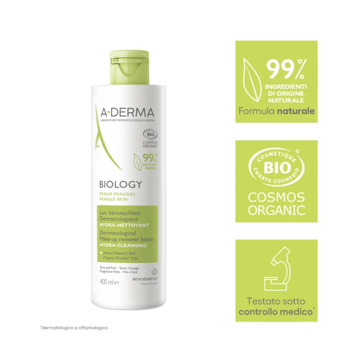 A-Derma Biology Latte Struccante Dermatologico Idra-Detergente 400 Ml