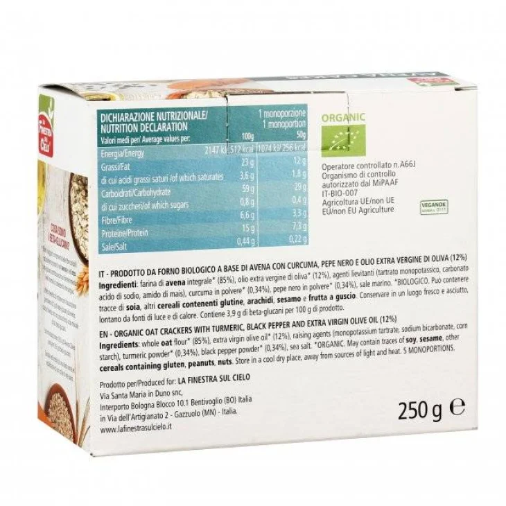 La Finestra Sul Cielo Avena Cakes Crackers Curcuma E Pepe 250 g