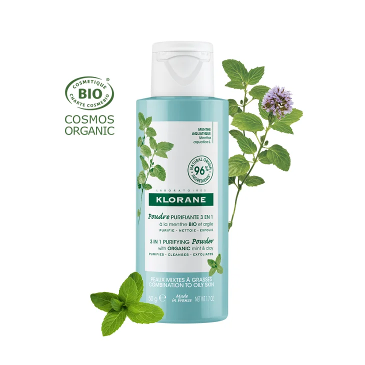 Klorane Polvere Purificante 3 in 1 alla Menta BIO e all'Argilla 50gr