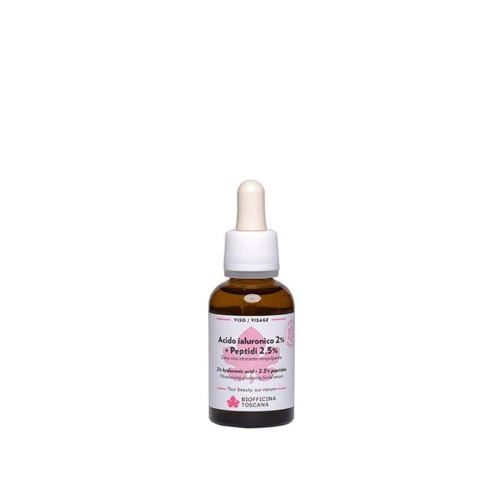 Biofficina Toscana Acido Ialuronico 2% + Peptidi 2,5% Siero Viso Idratante-Rimpolpante 30 ml