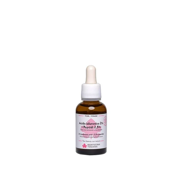 Biofficina Toscana Acido Ialuronico 2% + Peptidi 2,5% Siero Viso Idratante-Rimpolpante 30 ml