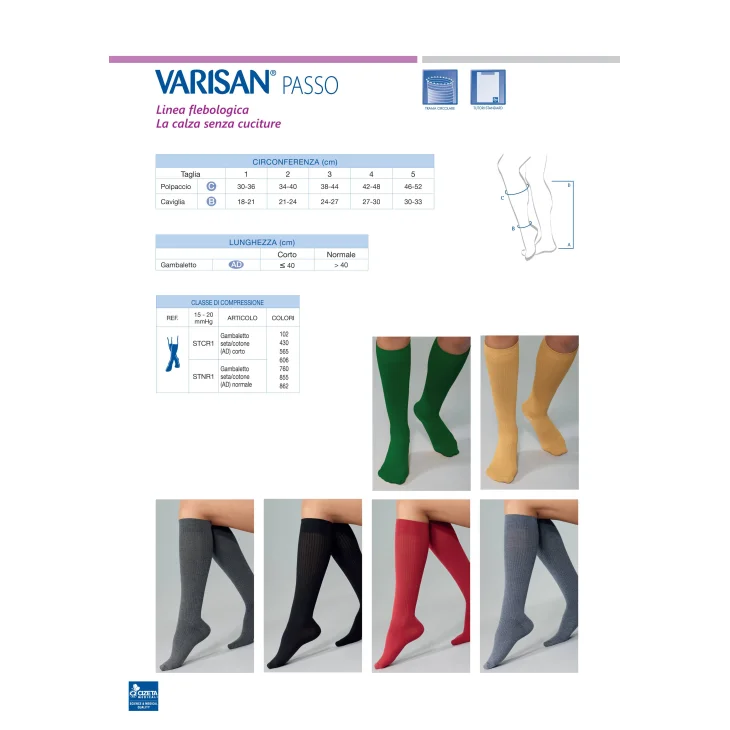 Varisan Passo 15-20 mmHg Gambaletto Preventivo Blu Chinè Lunghezza Normale Taglia 2