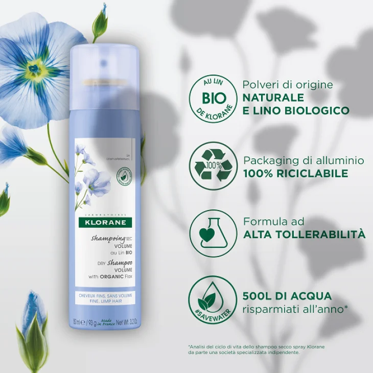 Klorane Shampoo Secco Volume al Lino BIO 150ml