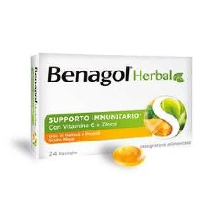 Benagol Herbal Gusto Miele Integratore per Sistema Immunitario 24 Pastiglie