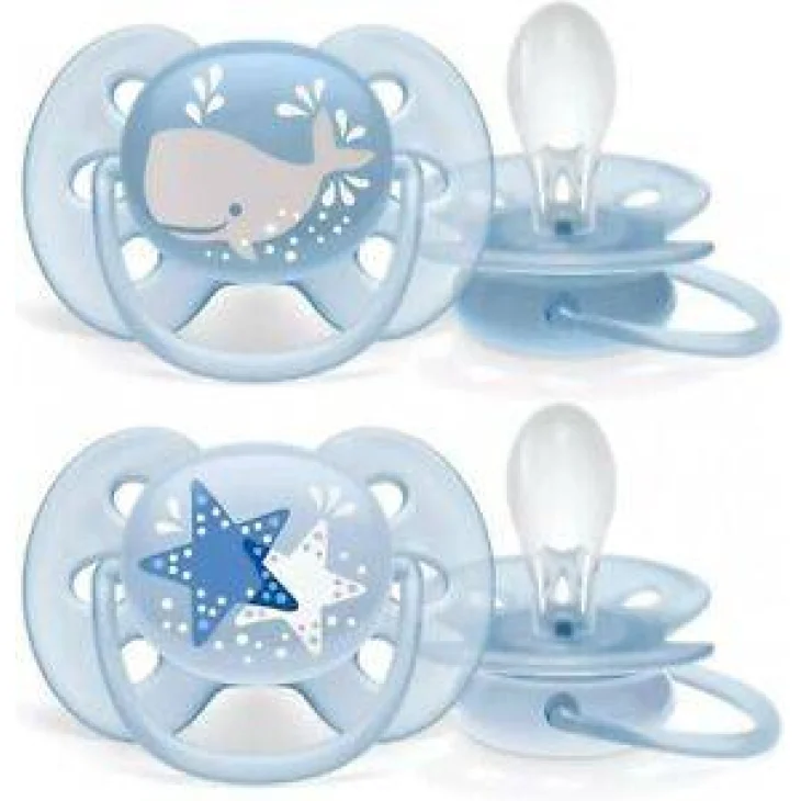 Avent Ultra Soft Succhietto Whale/Star Maschio 6-18 Mesi 2 Pezzi