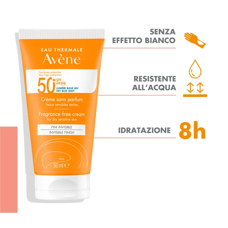 Av&egrave;ne Eau Thermale Crema viso senza profumo SPF50+ Protezione molto alta, Finish idratante invisibile, Pelle secca e sensibile 50ml