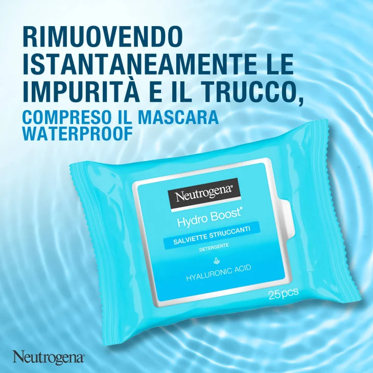 Neutrogena Hydro Boost Salviettine Struccanti Viso con Acido Ialuronico 25 pezzi