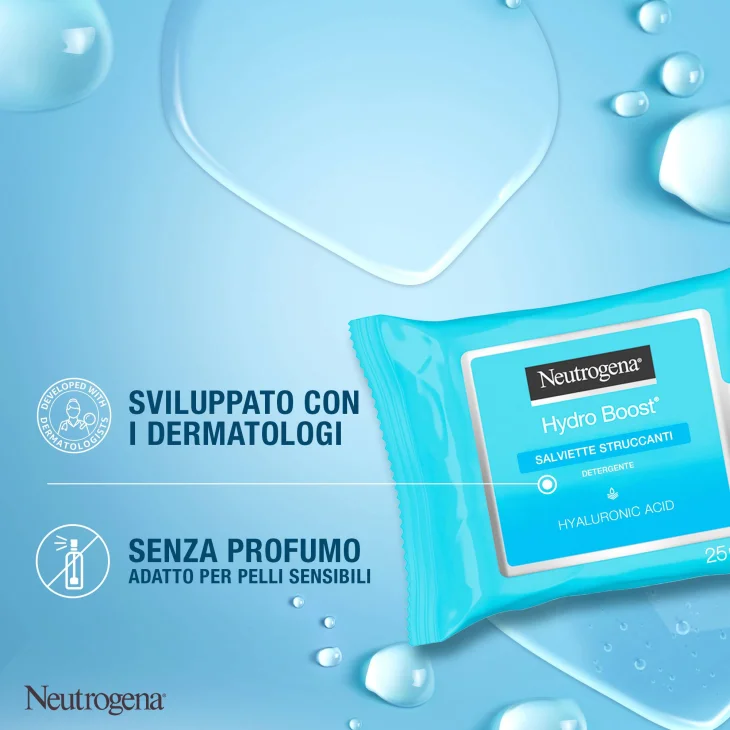 Neutrogena Hydro Boost Salviettine Struccanti Viso con Acido Ialuronico 25 pezzi