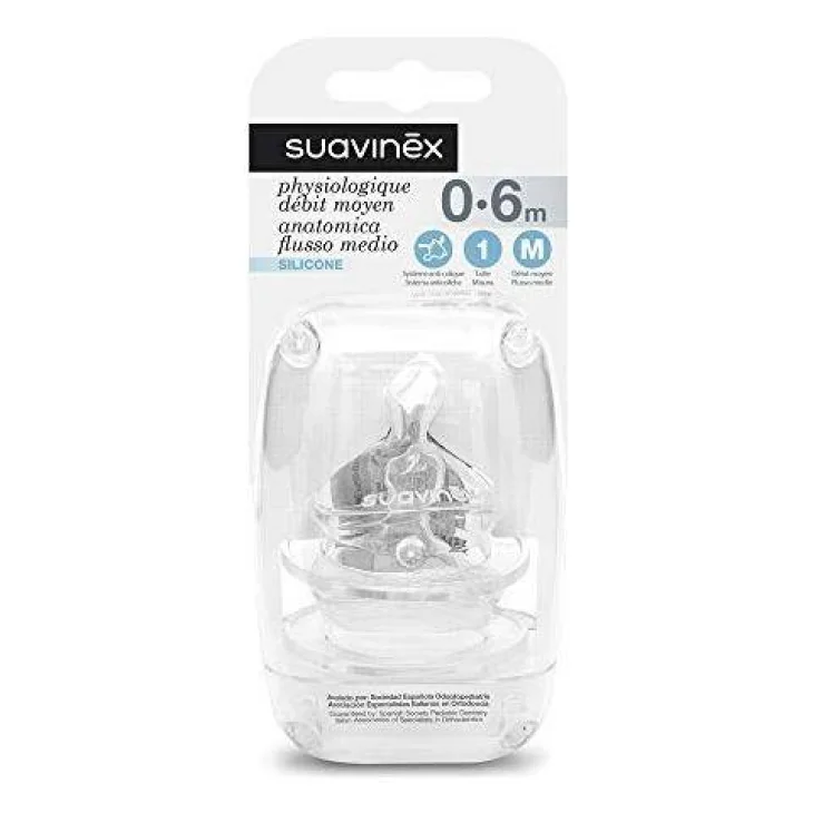 Suavinex Tettarella Anatomica Silicone 0-6 Mesi Flusso Medio 2 pezzi