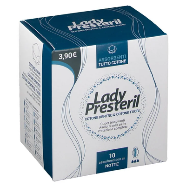 Lady Presteril Assorbenti notte con ali ripiegati biodegradabili 10 Pezzi